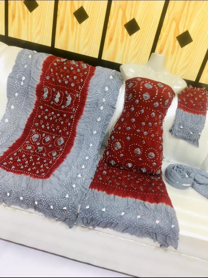 3pc Winter Linen Dress Red/Grey