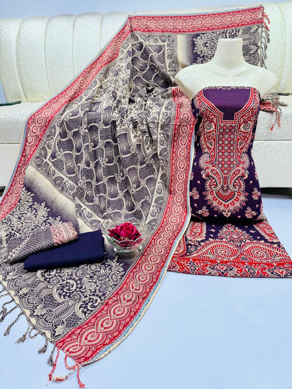 3pc Wool shawl Dress Purple