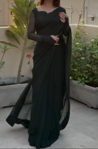 Stitched Chiffon Saree With Peti Coat