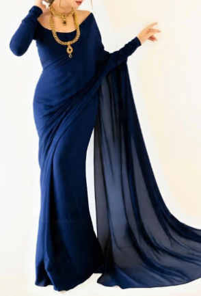 Stitched Chiffon Saree With Peti Coat