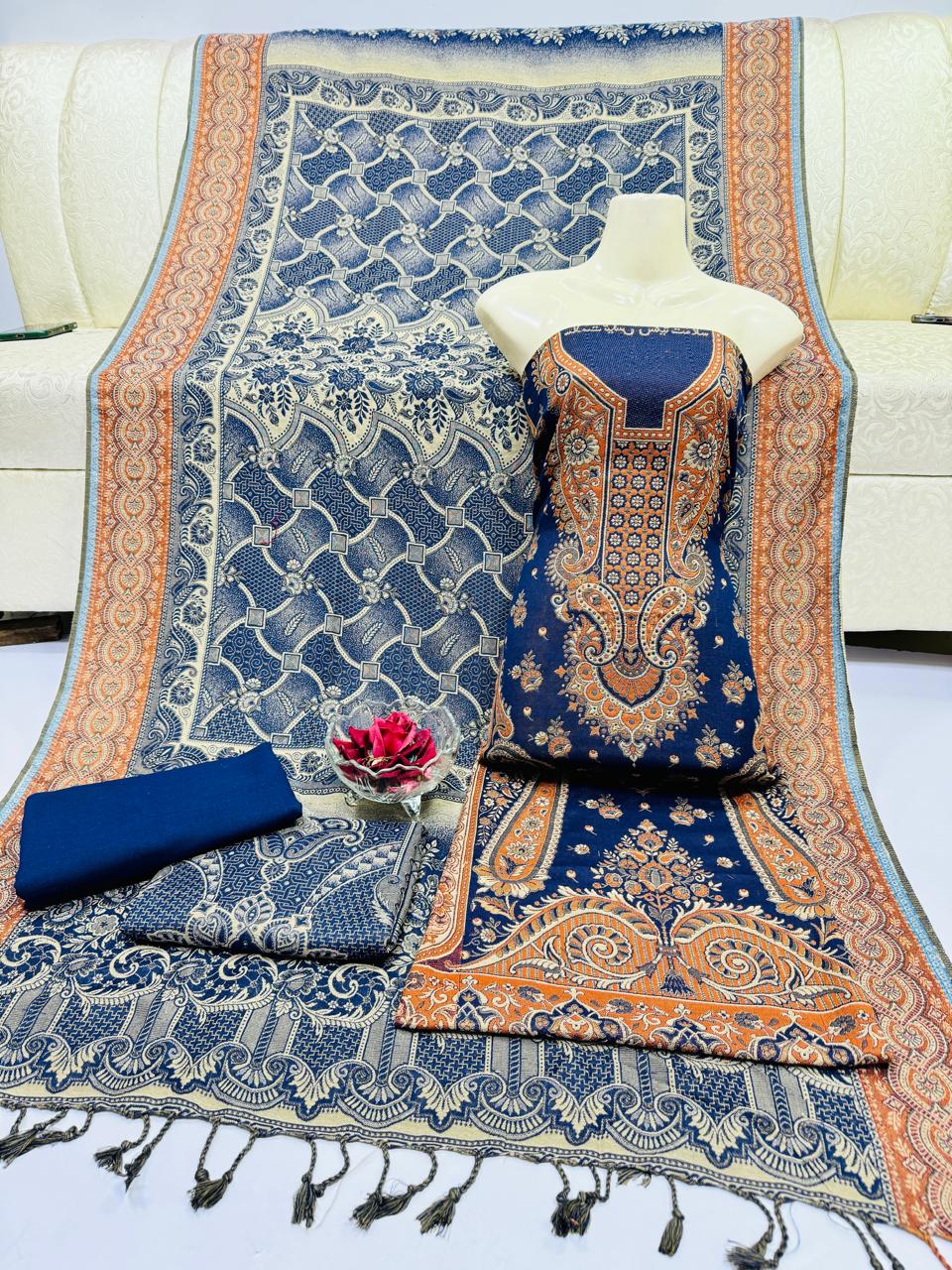 3pc Wool shawl Dress Blue