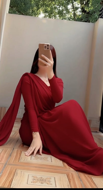 Stitched Mirror Chiffon Saree With Peti Coat