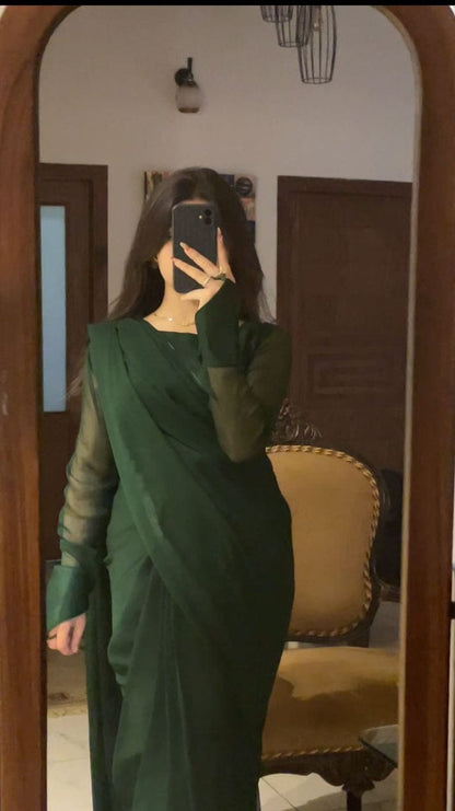 Stitched Chiffon Saree With Peti Coat