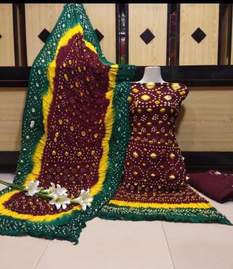 3pc Winter Linen Dress Meroon/Green