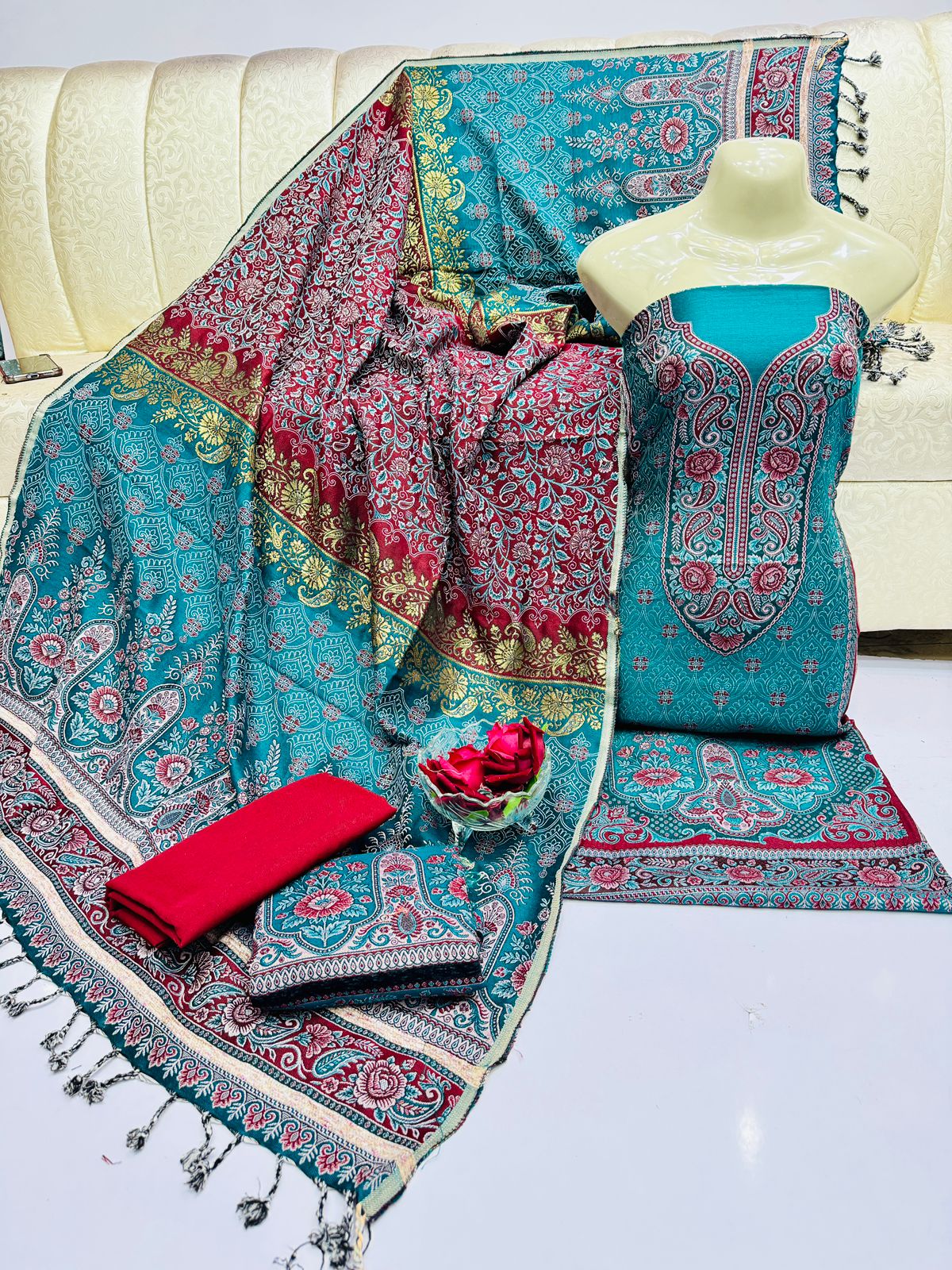 3pc Wool shawl Dress Ferozi